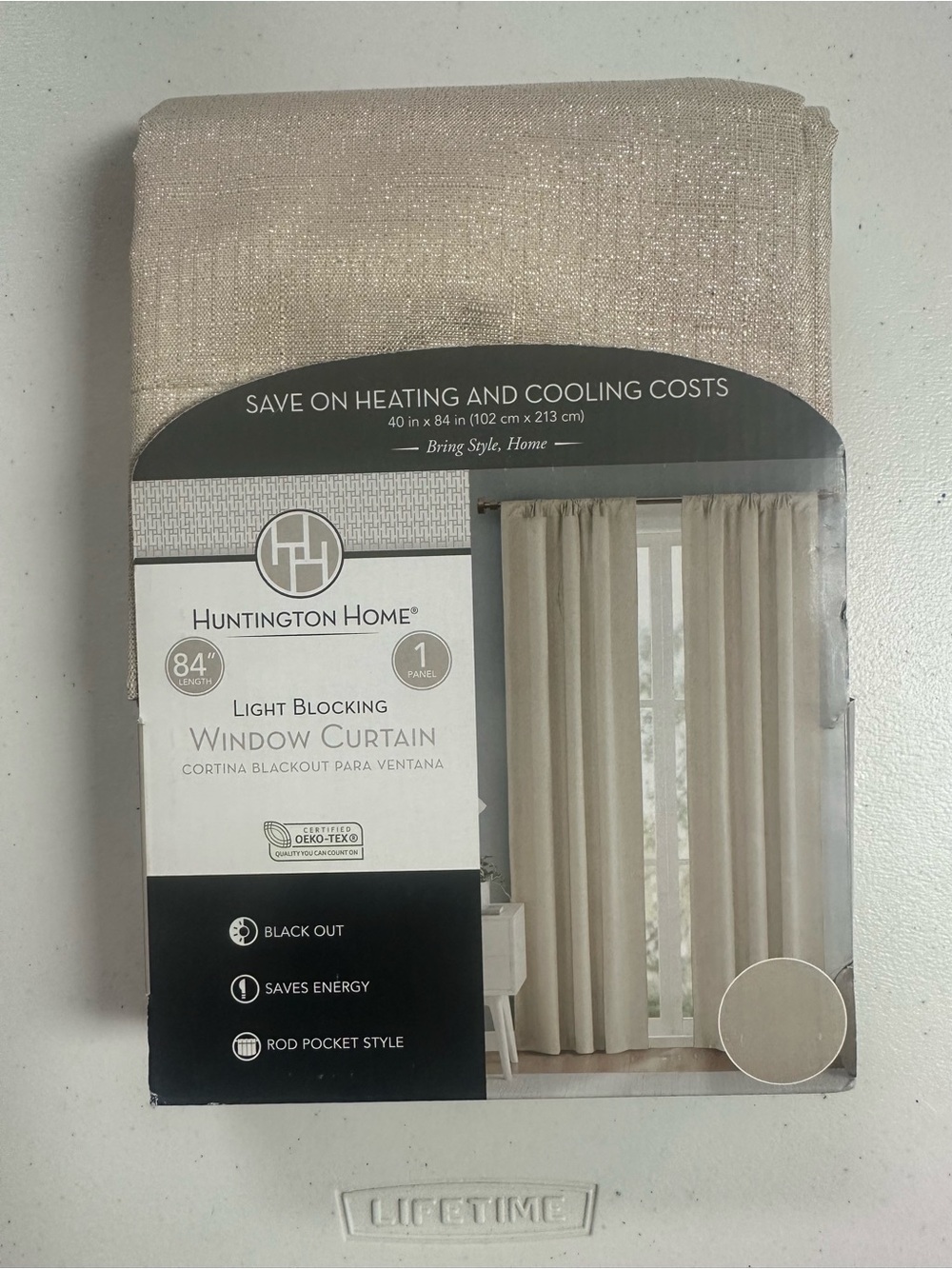 Huntington Home Light-Blocking Curtain Panel in Beige Linen Tone